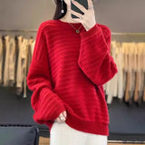 Women's Round Collar Full Body Hook Line Showing Thin Thick Sweater Loose Leisure Autumn And Winter New Knitted Shirt Comfortable Outerwear HZ1208