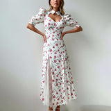 Women's Clothing 2025 Spring New Ins Print Lotus Leaf Side Dress Half Dress Fashion Set HZ1208