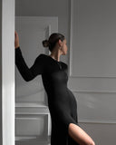 2025 Autumn And Winter Hot Sweater Suit Women Loose Long Version Imitation Cardigan + Open Fork Dress HZ1208