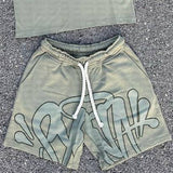 Trendy Letter Print Loose Short-Sleeved Top Street Hip-Hop Men And Women T-Shirt Shorts 2025 HZ1208