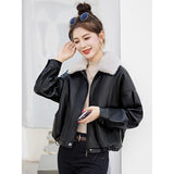 Popular Fur Collar Plus Velvet Coat Women 2025 Winter New Small Loose PU Locomotive Jacket Jacket HZ1208