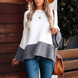 Yangyang Autumn And Winter Sweater Women's Loose Round Collar Long Sleeves Gray Stitching Knitted Shirt Top Woman HZ1208