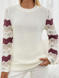 Autumn And Winter New Sweater Women's Knitted Stripes Hit The Hollow Sleeve Round Collar Coat HZ1208