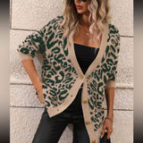 Autumn And Winter New Sweater Women's Large Size Loose Knit V-Neck Leopard Long-Sleeved Open-Shirt Coat Woman HZ1208
