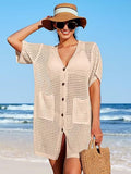 Beach Hoodie Hollow Knitted Short Sleeve Open-Sleeve Seaside Swimsuit Sunscreen Coat Woman HZ1208