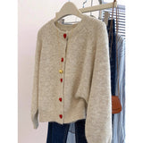 Soft Glutinous Casual Round-Neck Love Buckle Sweater Coat Women's New Loose College Style Knitted Sweater Tops In Autumn HZ1208