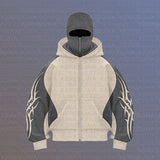 High Street Color Double Hat Design Letter Hooded Cardigan Autumn And Winter Loose Y2K Sweater Set HZ1208