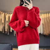 Women's Round Collar Full Body Hook Line Showing Thin Thick Sweater Loose Leisure Autumn And Winter New Knitted Shirt Comfortable Outerwear HZ1208