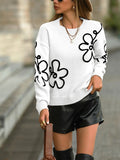 Women's Spring And Autumn Solid-Colored Flowers Knitted Sweater Fashion Collar Long-Sleeved Top HZ1208