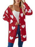 2025 New Valentine's Day Love Knitted Cardigan V-Neck Button Long Coat Sweater Woman HZ1208