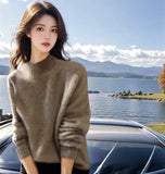 Cashmere Sweater Women In Autumn And Winter Under The Bottom Of The Blouse Lazy Style Design Sense Retro Half-High Collar Red Knitwear HZ1208