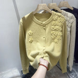 Solid-Color Flower Embroidery Design Blouse With Ocean Knitted Cardigan Long-Sleeved Temperament Minus Age Casual Sweater Woman HZ1208