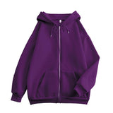 Solid-Color Flat Hooded Ins College Windy Loose Zipper Thick Hooded Coat HZ1208