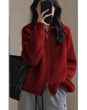 Sweater Woman Retro Hong Kong Flavor New Chic Korean Version Of The Collar Zipper Knitted Open Shirt Lazy Wind Loose Thick Coat HZ1208