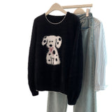 Black Spotted Dog Watery Wool Sweater Women Winter Soft Languid Horse Hair Long Knitted Blouse Autumn And Winter HZ1208