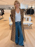 2025 Autumn And Winter New Hot Women's Suit Collar Leopard Print Jacket Casual Long Wind Coat HZ1208