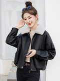 Popular Fur Collar Plus Velvet Coat Women 2025 Winter New Small Loose PU Locomotive Jacket Jacket HZ1208