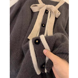 European Goods Heavy Industry Korean Version Of Lazy Wind Apricots Bow Round Knitted Sweater Coat Women's Autumn And Winter 2025 New HZ1208