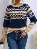 Women's Sweater Fashion Round-Neck Knitted Top Classic Striped Knitted Shirt HZ1208