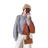 Korean Version Of Gray Loose Hand Embroidered Sweater Coat Women In Autumn And Winter Outside The Lazy Wind Soft Knitted Cardigan HZ1208