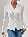 Women's Temperament Thread Under The Fork Knit Shirt Fashion Long-Sleeved Solid Color Sweater HZ1208