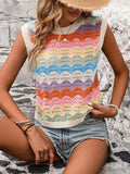 New Sleeveless Knitted Shirt Retro-Colly Rainbow Vest Top Women's Clothing HZ1208