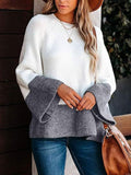Yangyang Autumn And Winter Sweater Women's Loose Round Collar Long Sleeves Gray Stitching Knitted Shirt Top Woman HZ1208
