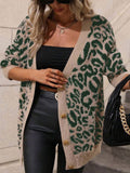 Autumn And Winter New Sweater Women's Large Size Loose Knit V-Neck Leopard Long-Sleeved Open-Shirt Coat Woman HZ1208