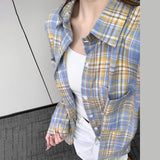 Blue Plaid Shirt 2025 Spring And Autumn Loose Retro Top Design Feel Heavy Coat Woman HZ1208