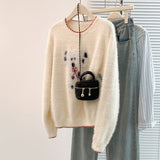 Black Spotted Dog Watery Wool Sweater Women Winter Soft Languid Horse Hair Long Knitted Blouse Autumn And Winter HZ1208
