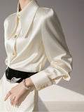 This Year's Popular French Unique Small Shirt Light Luxury High Sense Light Familiar Wind Commute White Acetate-Sense Faucet-Sting Shirt Spring HZ1208
