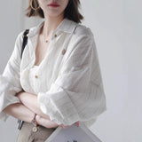 Spring And Summer 2025 New Loose Thin Sunscreen Striped Cotton Long-Sleeved Shirt In The Long Retro Coat HZ1208