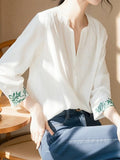 French Small Blouse Temperament Light Luxury To Reduce The Age Of High-End Fashion Commuting White Printed Shirt Spring HZ1208