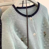Fashion Sweet Embroidery Flowers Soft Sticky Cardigan Women Autumn And Winter New Loose Temperament Sweater Small Fragrant Wind HZ1208