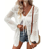 New Beach Knitted Jersey In Summer 2025 Sexy Solid Color Knitted Beach Swimwear Shirt Sunscreen Cardigan HZ1208
