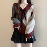 Wine Red Riger Sweater Woman 2025 Spring New Large-Size Fat Lys V Collar Knitted Christmas Shirt Retro Top HZ1208