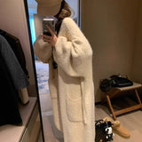 Korean Languid Wind Long Sweater Coat Women's Autumn And Winter New Loose High-End Feeling Thick Knitted Open Coat HZ1208