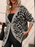Autumn And Winter New Sweater Women's Large Size Loose Knit V-Neck Leopard Long-Sleeved Open-Shirt Coat Woman HZ1208