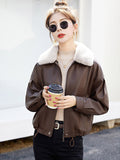 Popular Fur Collar Plus Velvet Coat Women 2025 Winter New Small Loose PU Locomotive Jacket Jacket HZ1208