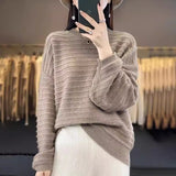 Women's Round Collar Full Body Hook Line Showing Thin Thick Sweater Loose Leisure Autumn And Winter New Knitted Shirt Comfortable Outerwear HZ1208