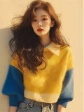 Early Autumn Niche Design Yellow Horse Hair Color Sweater 2025 New Lazy Wind Gentle Sweet Knitted Shirt HZ1208