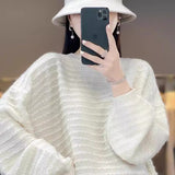 Women's Round Collar Full Body Hook Line Showing Thin Thick Sweater Loose Leisure Autumn And Winter New Knitted Shirt Comfortable Outerwear HZ1208