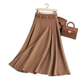 2025 Women's Spring And Autumn Solid Color Casual Bvy Skirt With Belt HZ1208