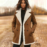 2025 Shein Long Sleeve West Wind Plus Velvet Double Buckle Velvet Coat HZ1208