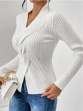 Women's Temperament Thread Under The Fork Knit Shirt Fashion Long-Sleeved Solid Color Sweater HZ1208