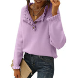 Spring And Autumn 2025 New Women's Knitted Top Casual Long-Sleeved Button-Lace Cloth Cloth Sweater HZ1208