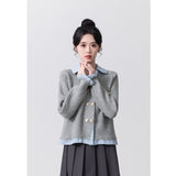 Fake Two POLO-Necked Sweater Women's Spring And Autumn 2025 Spring And Autumn New College Style Splicing Knitted Cardigan Women's Top HZ1208