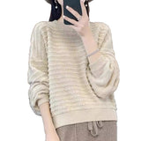 Women's Round Collar Full Body Hook Line Showing Thin Thick Sweater Loose Leisure Autumn And Winter New Knitted Shirt Comfortable Outerwear HZ1208