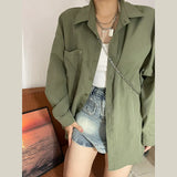 Vintage Green Shirt Cardigan Jacket Women's Spring And Autumn 2025 New Loose Long-Sleeved Loose Top Shirt Shirt HZ1208