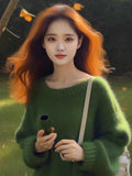 This Year's Popular Green Horse Sea Hair Sweater Women's Autumn And Winter Lazy Style Design Is Super Good-Looking Thick Small Fragrant Blouse HZ1208